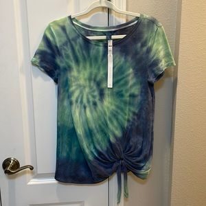 Caslon, size small women’s t-shirt. Tie dyed by Candy. Blues and greens!